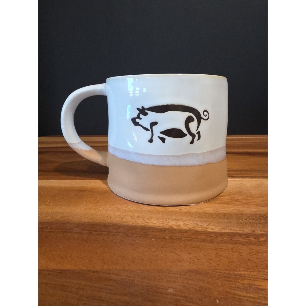 One Hundred 80 Degrees Stoneware Lg Mug Two-toned Handpainted Pig NWOT